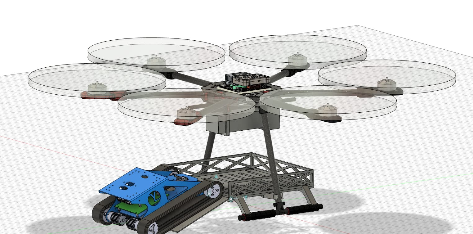CAD view of the ground robot driving onto the UAV mount
