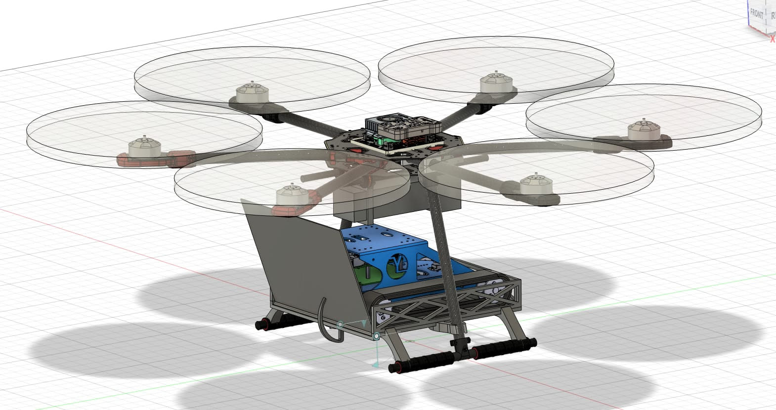 CAD view of the ramp closed with the UGV stowed under the hexacopter